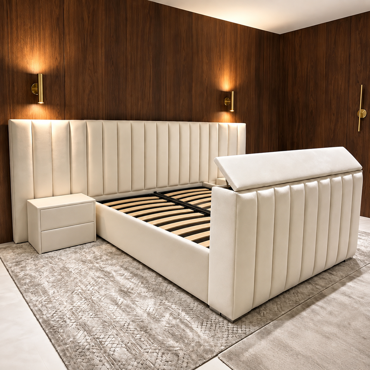 Titan Hotel Style TV Bed Frame with Wide Headboard