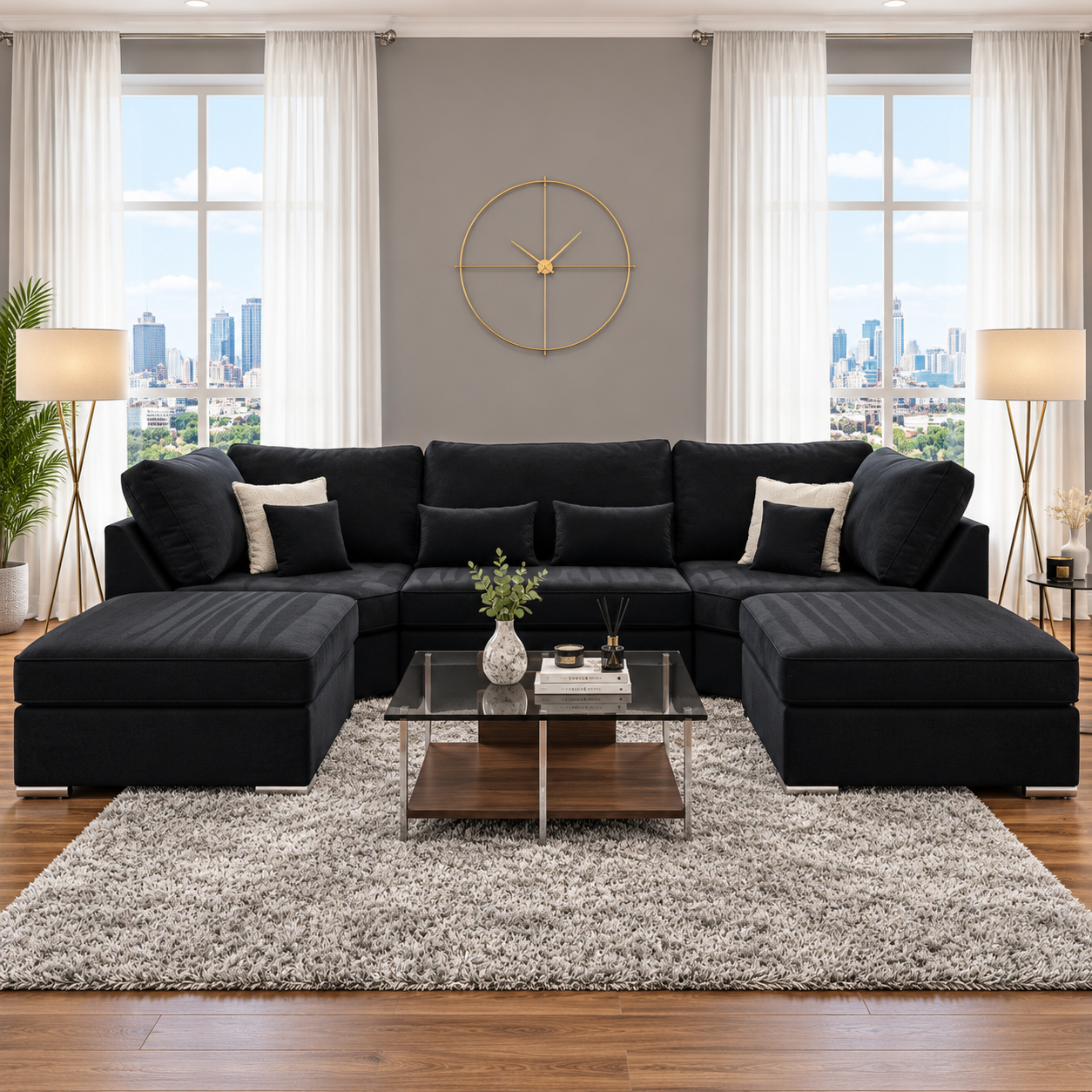 The Cadence U-Shaped Lounge Sofa In Plush Velvet Fabric