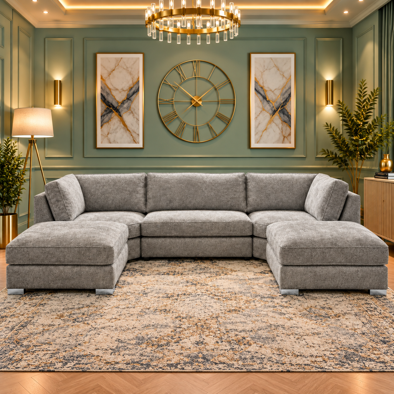 Jerry U-Shaped Modular Sofa In Plush Velvet Fabric