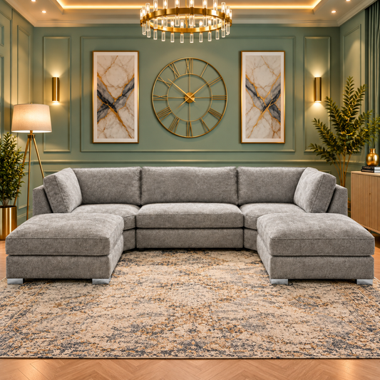 Jerry U-Shaped Modular Sofa In Plush Velvet Fabric