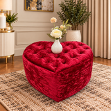 Rosabelle Luxury Heart Shaped Deep Buttoned Plush Velvet Storage Ottoman Footstool