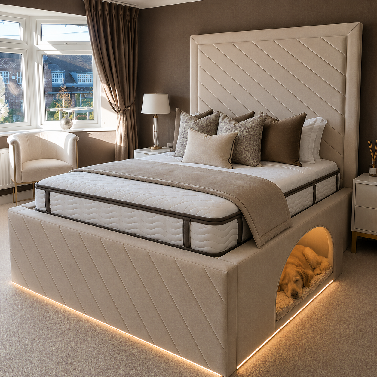 Havanah Modern Bed Frame with Built-In Dog Bed