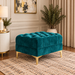 Handmade Chesterfield Teal Velvet Footstool – Extra Tall Padded Ottoman
