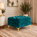 Handmade Chesterfield Teal Velvet Footstool – Extra Tall Padded Ottoman