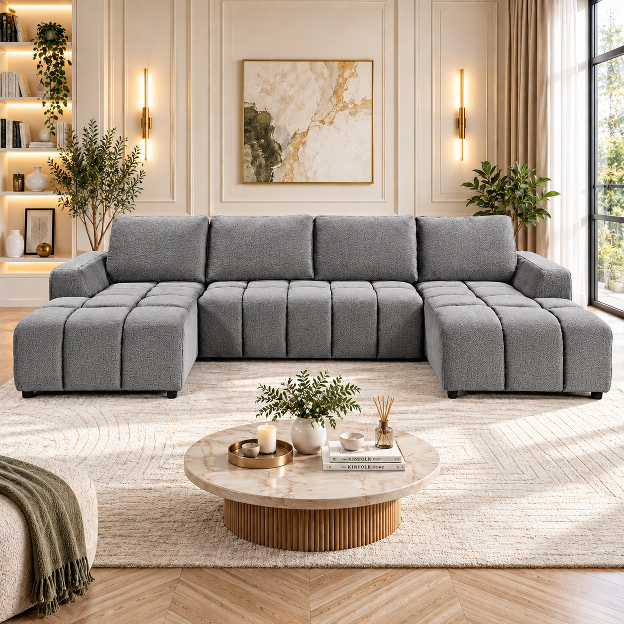 Luxury Shanghai U Shape Sofabed In Grey