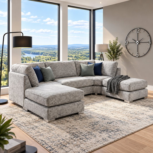 The Crescent Modern U-Shaped Sofa In Plush Velvet Fabric