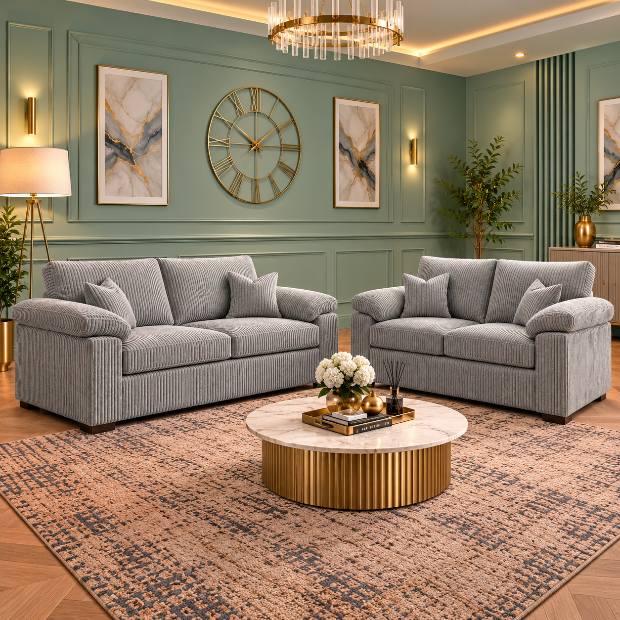 Lockridge Grace 3 And 2 Seater Sofa In Jumbo Fabric