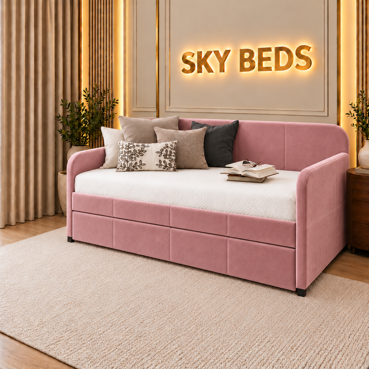Phuket Upholstered Guest Room Single Trundle Sofabed