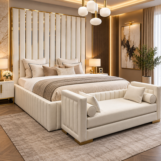 Hugo High Headboard Bed With Golden Border