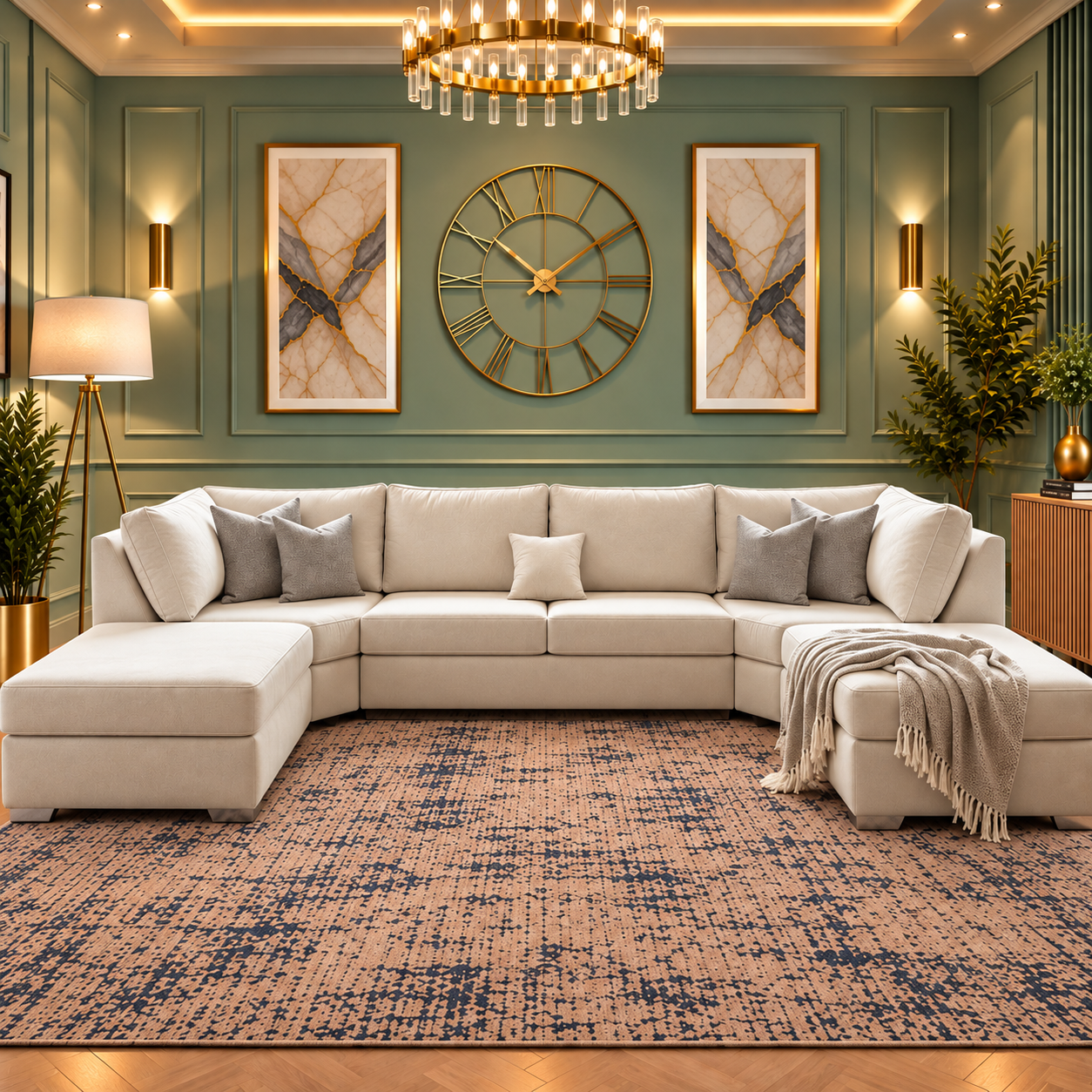The Luxury Solstice Modern U-Shaped Lounge Sofa In Plush Velvet Fabric