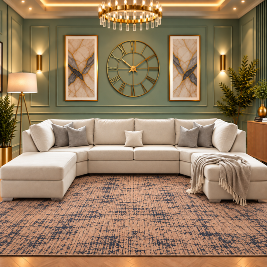 The Luxury Solstice Modern U-Shaped Lounge Sofa In Plush Velvet Fabric