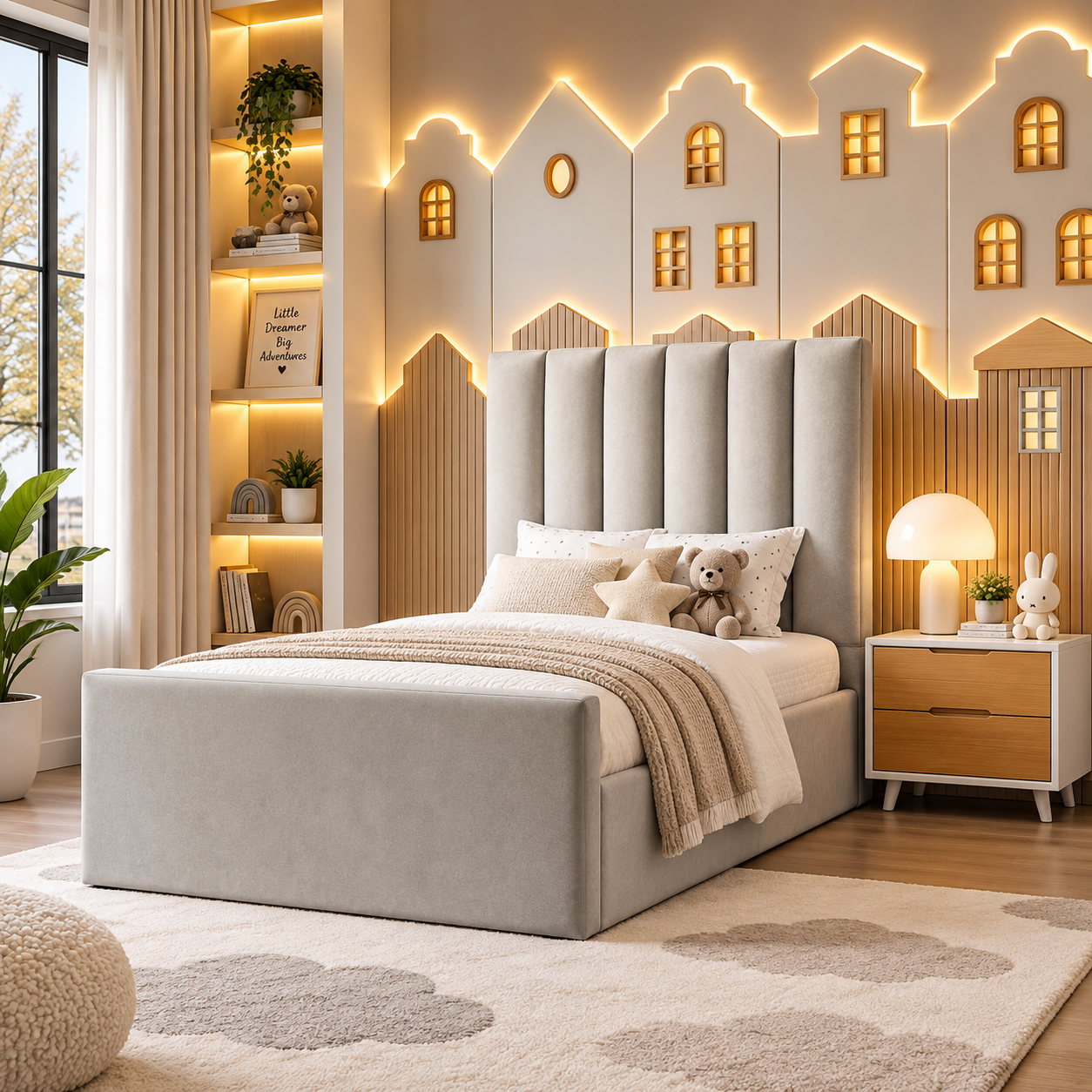 Six Vertical Panel Toddler Gray Bed Frame