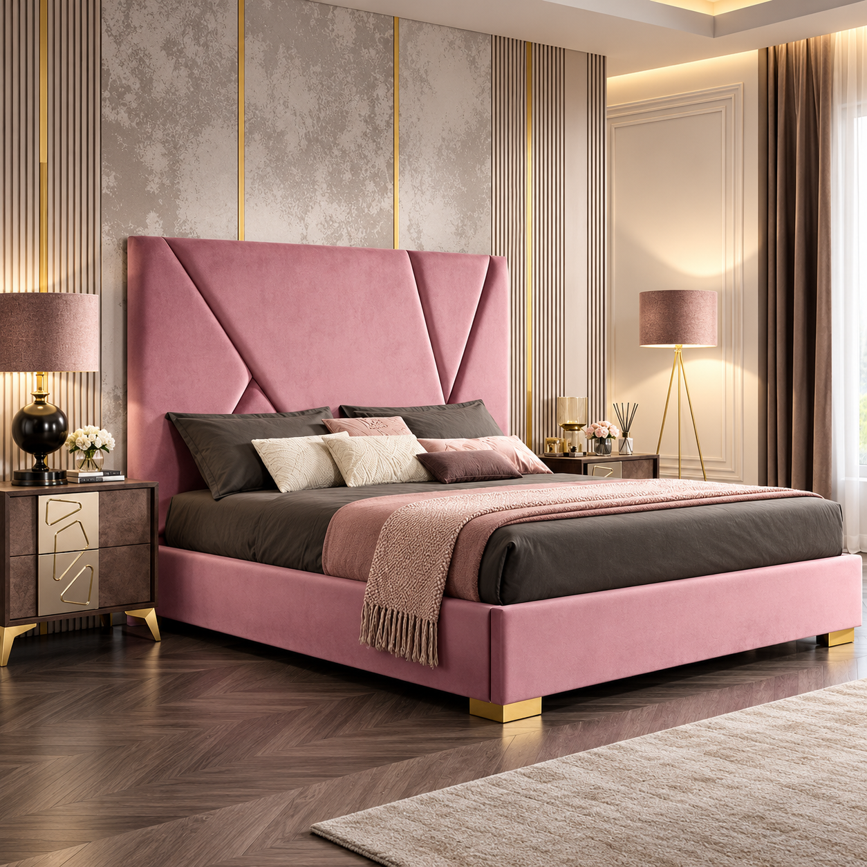 Hanson Pink Upholstered Bed Frame