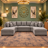 The Estate Lounge Modern U-Shaped Sofa In Teal Plush Velvet Fabric