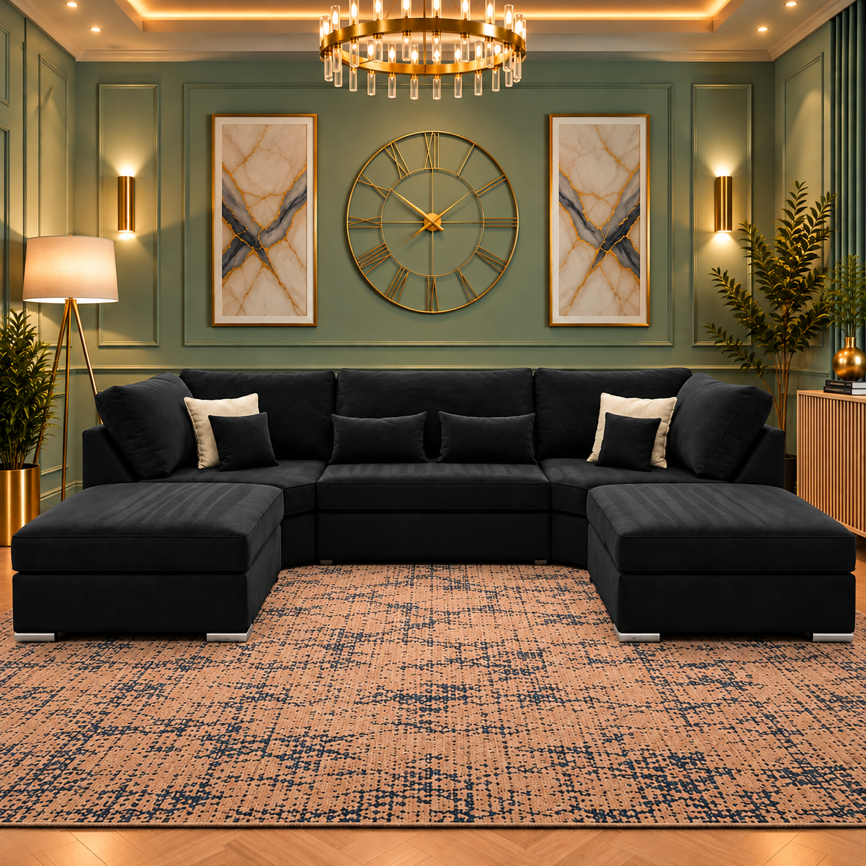 The Cadence U-Shaped Lounge Sofa In Plush Velvet Fabric