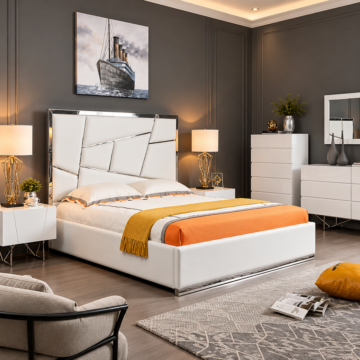 Bloom Luxury Bed Frame With Silver Border