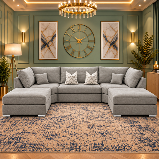 The Windsor Lounge Modern U-Shaped Sofa In Plush Velvet Fabric