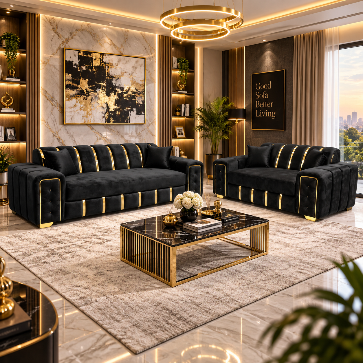 Nythera Goldline 3 & 2 Seater Sofa Set