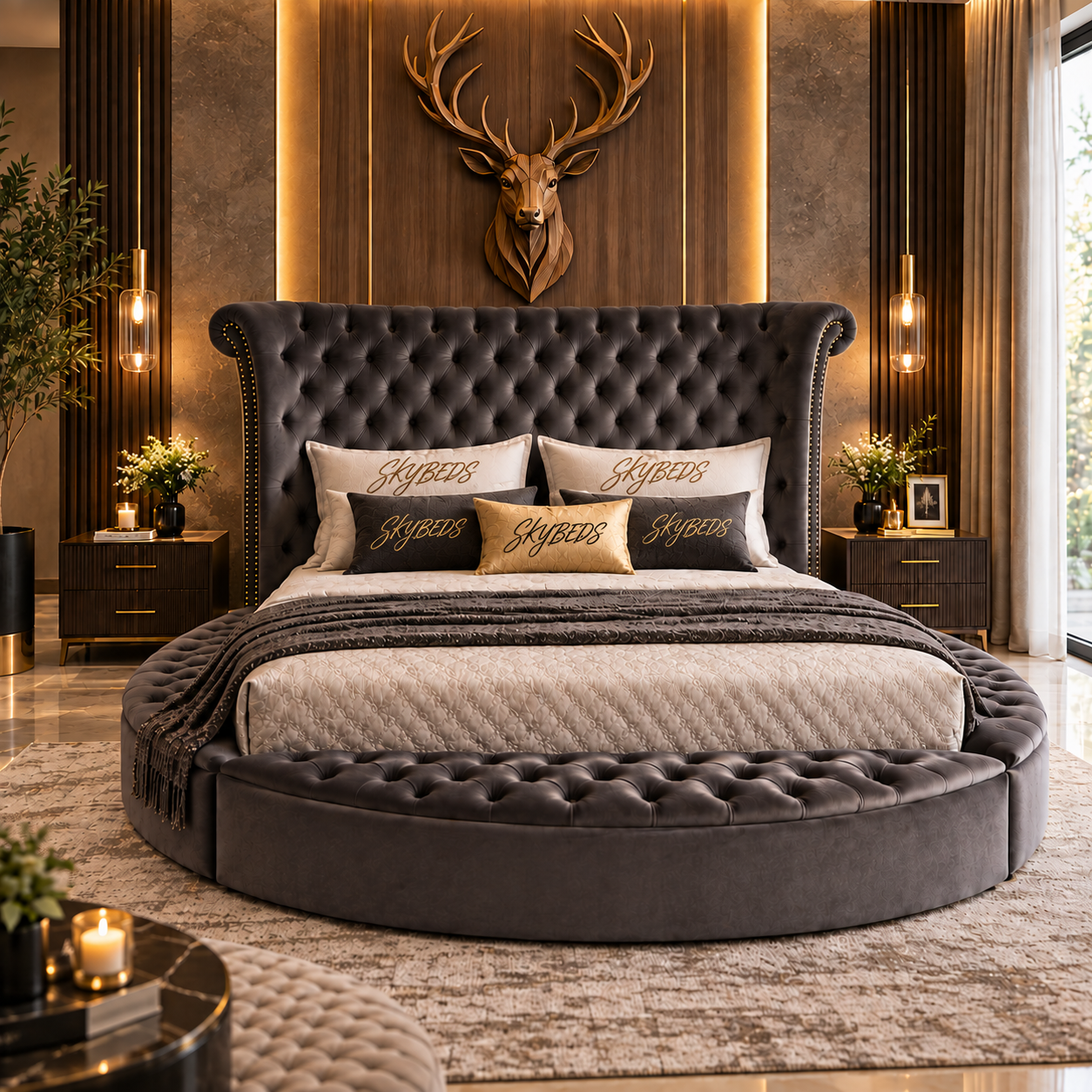 Virello Grand Circular Chesterfield Bed Frame | Luxury Upholstered Round Bed