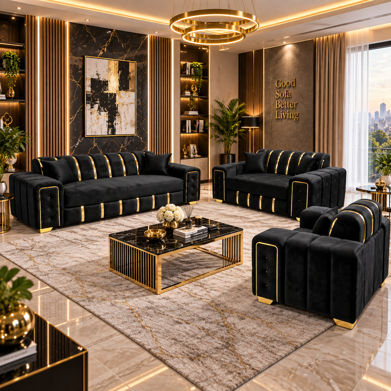 Nythera Goldline 3 & 2 Seater Sofa Set