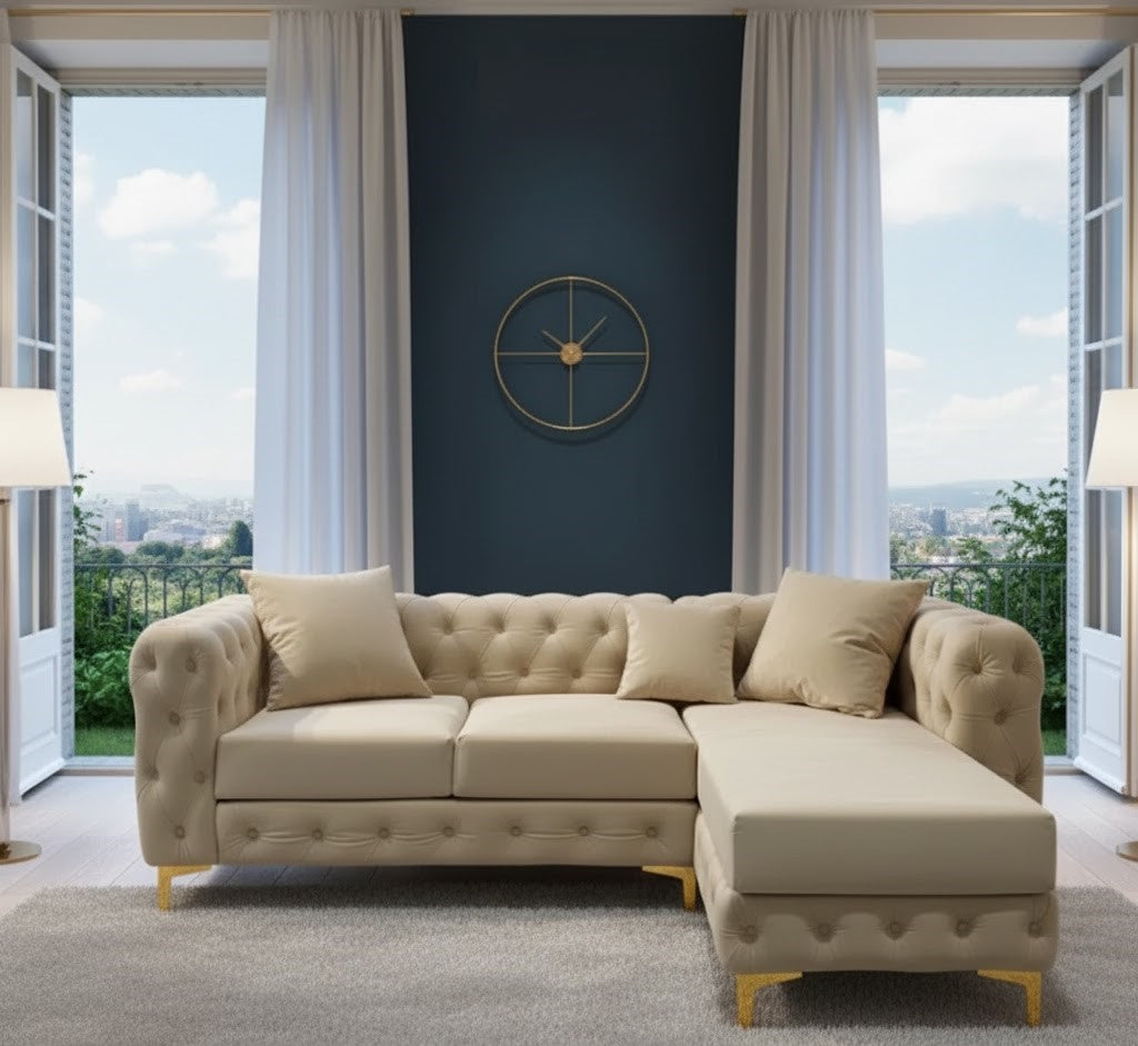 Bugsby Luxury L-Shaped Lounge Sofa In Plush Velvet Fabric