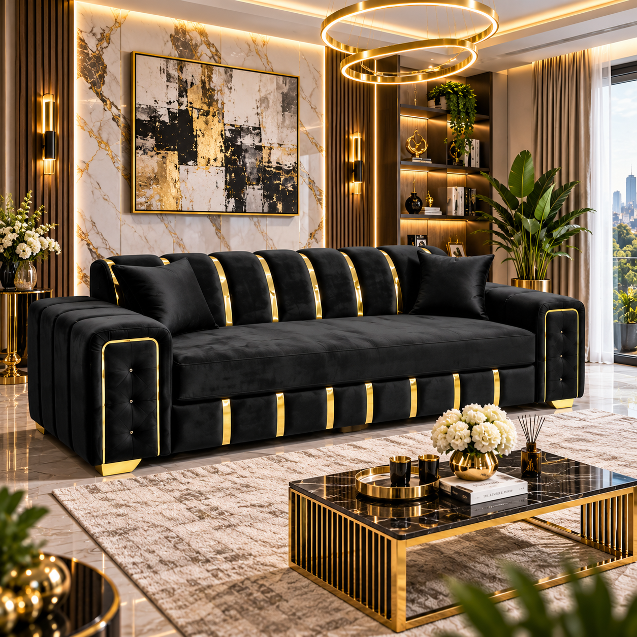 Nythera Goldline 3 & 2 Seater Sofa Set
