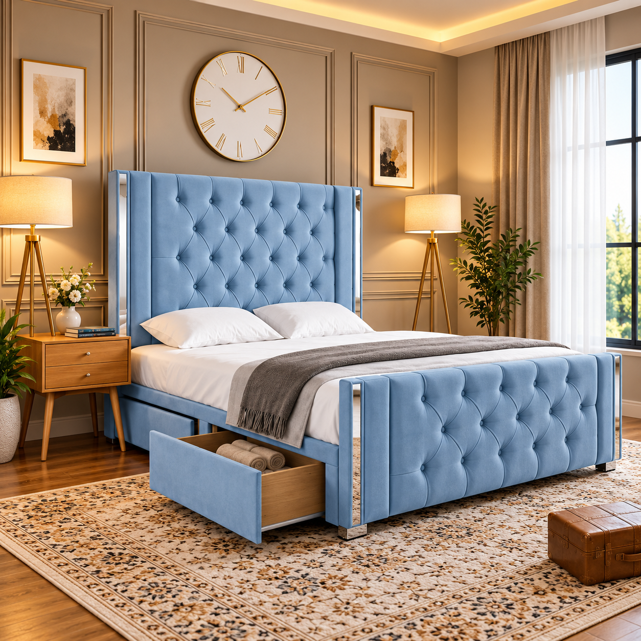 Sapphire Mirror Chesterfield Divan Storage Bed Frame