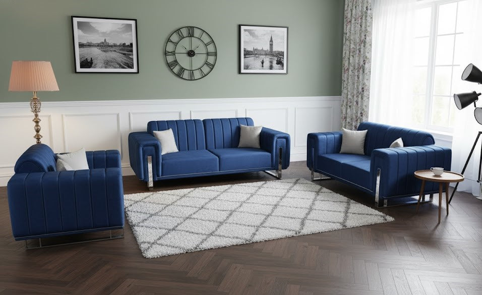 The Quasar Rest Sofa Set In Sapphire Blue Plush Velvet Fabric