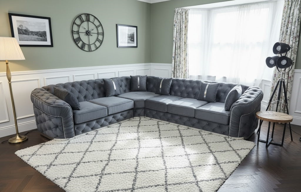 The Opal Gleam Corner Sofa In Plush Velvet Fabric