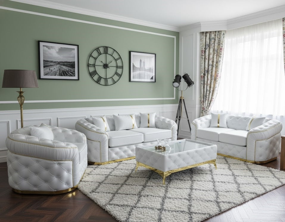 The Flint Grain Sofa Set Chesterfield In Plush Velvet Fabric