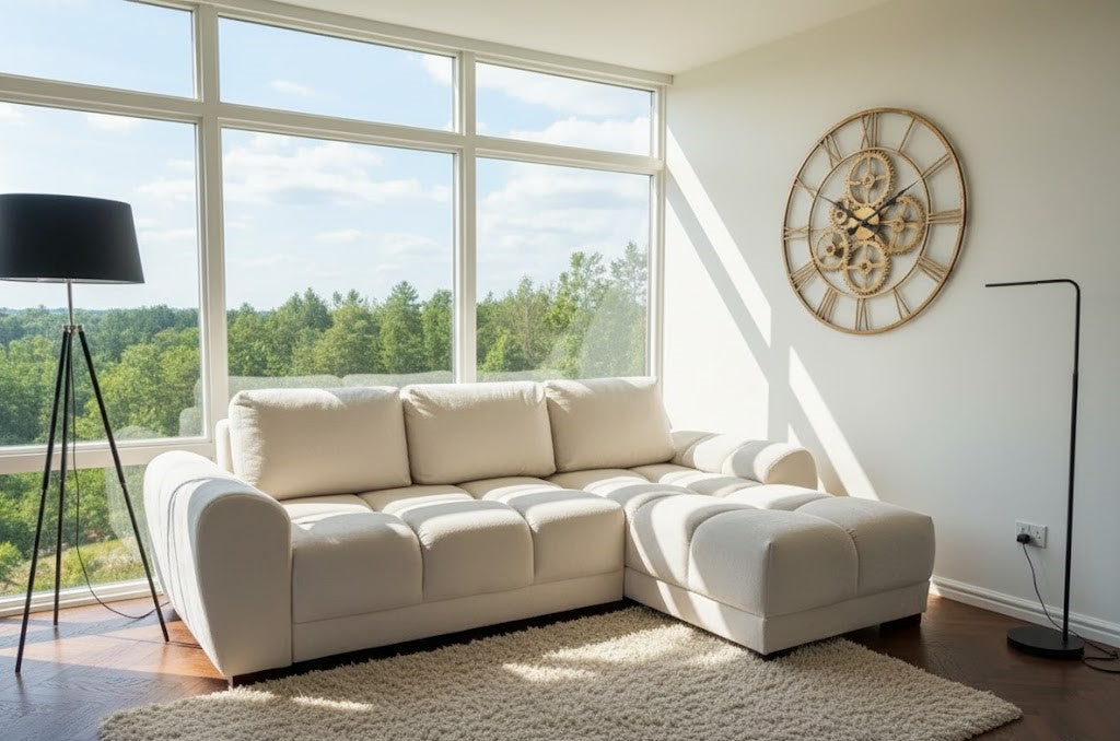 The Sapphire Cloud L-Shaped Sofa In Plush Velvet Fabric