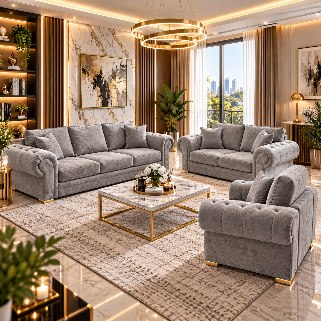 Mardeno Grand Scroll Arm 5 Seater Corner Sofa