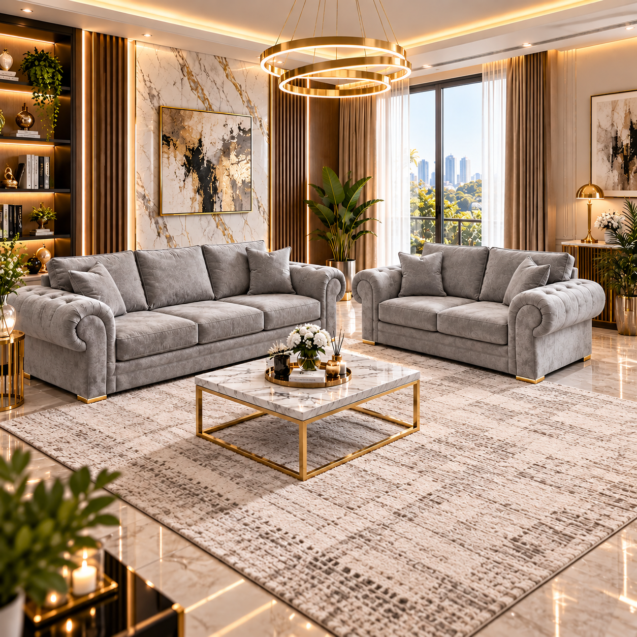Mardeno Grand Scroll Arm 5 Seater Corner Sofa