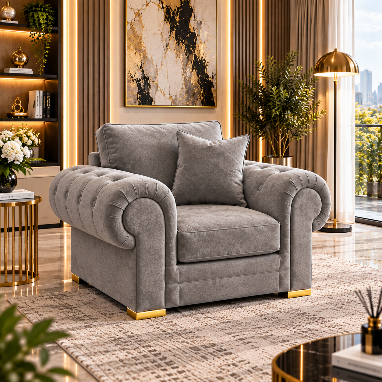 Mardeno Grand Scroll Arm 5 Seater Corner Sofa
