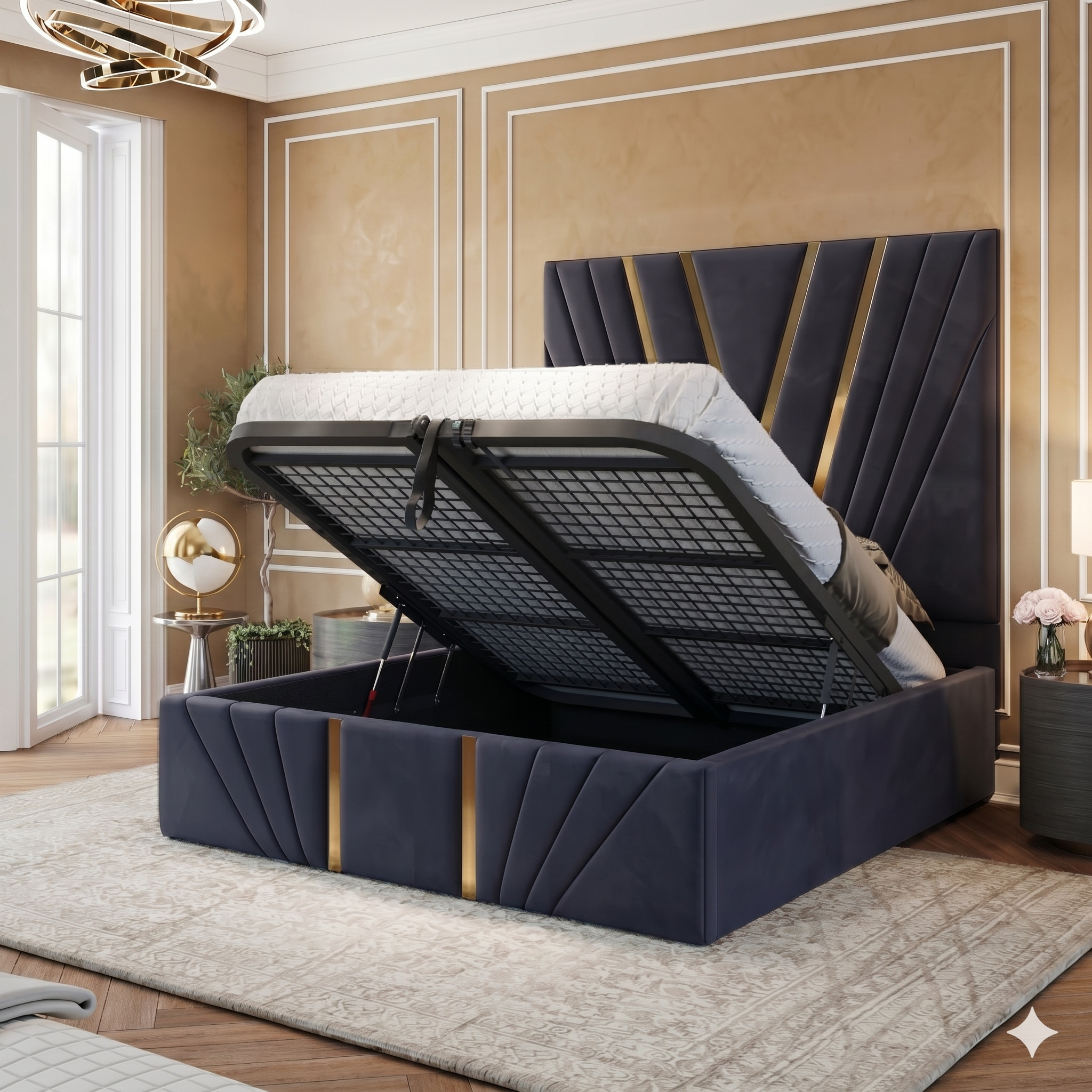 Stella Luxury Bed Frame With Golden Strips