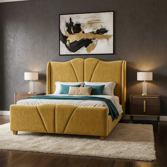 Tulsa Upholstered Luxury Winged Bed Frame