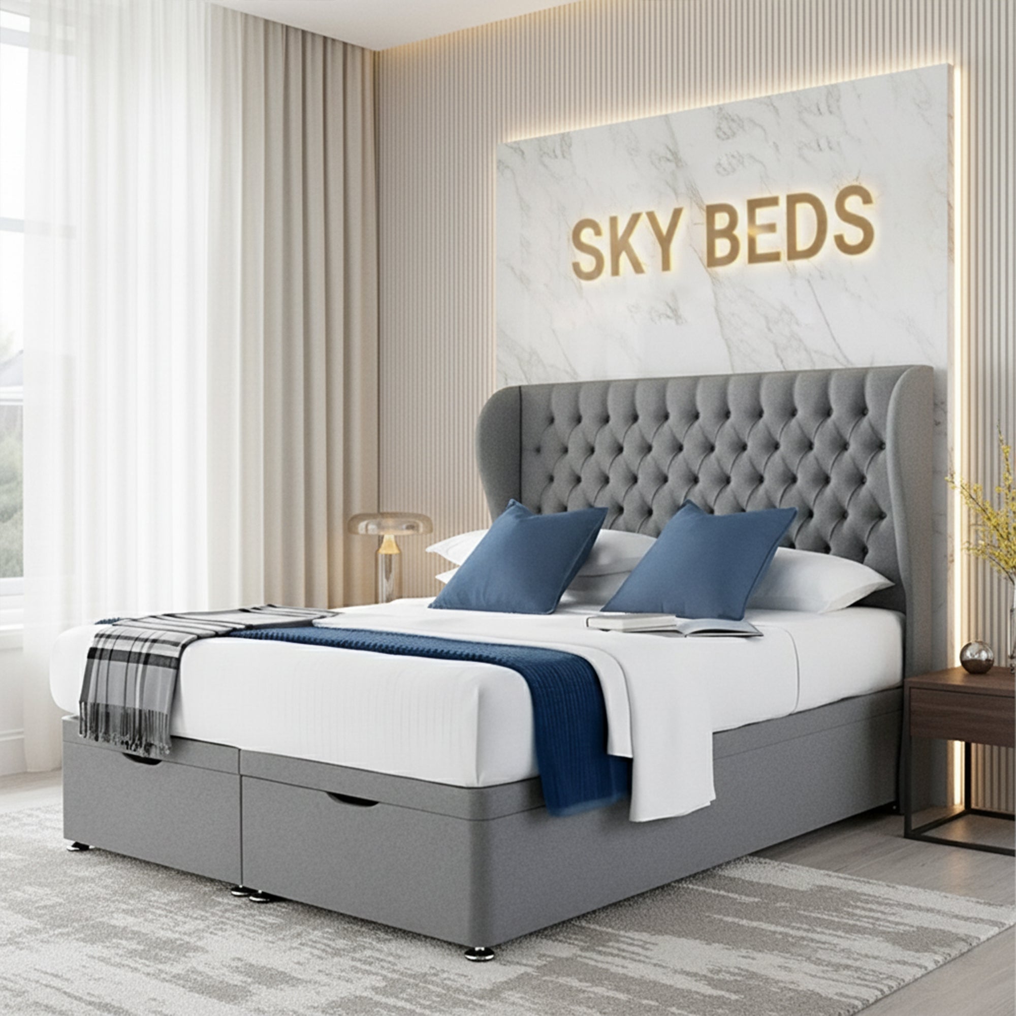 Henley Divan Ottoman Bed With Curved Winged Headboard