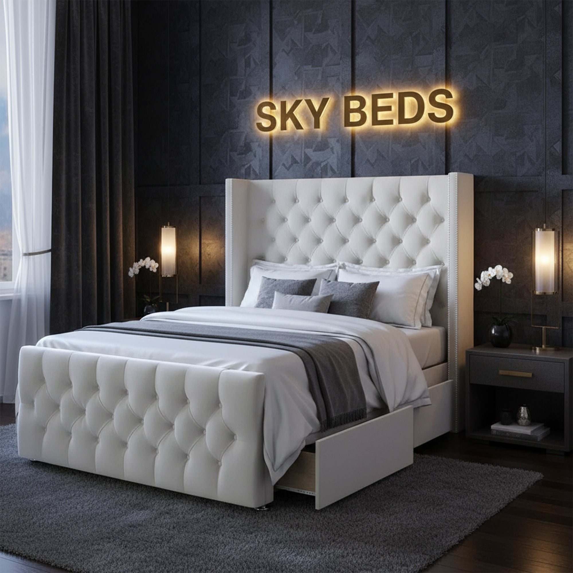 California Winged Divan Bed in Chesterfield Style