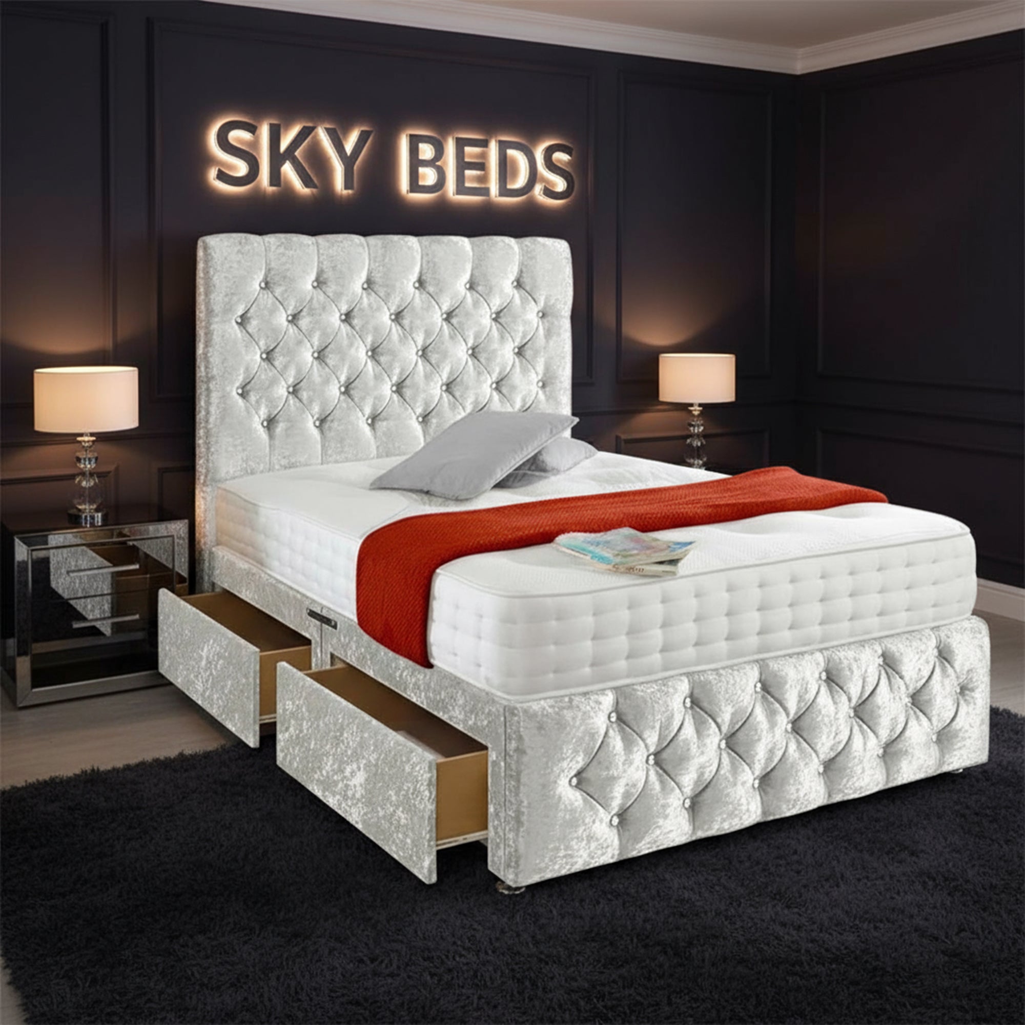 Crystal Crushed Velvet Divan Bed