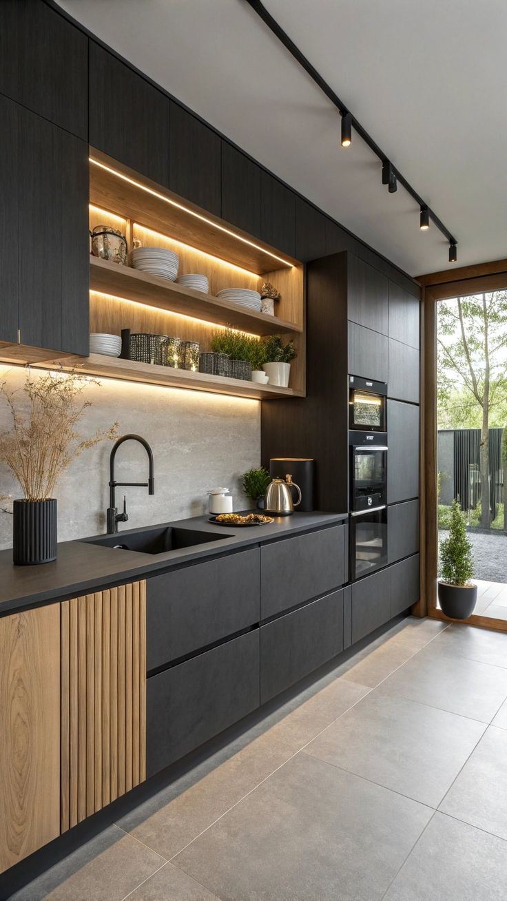 EmberLine Modern Kitchen With Contemporary Lighting Bespoke