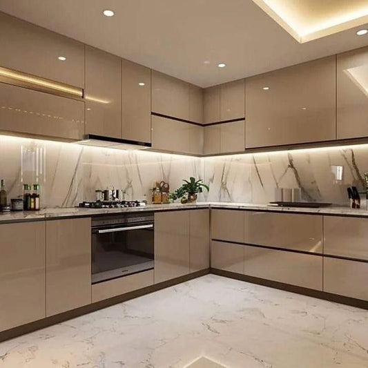 Helix Modern Kitchen With Luxurious Marble-Effect Bespoke