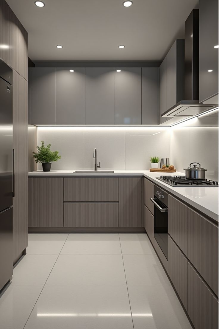 Laurel Modern Kitchen With Dark Wood-Textured Laminates Bespoke