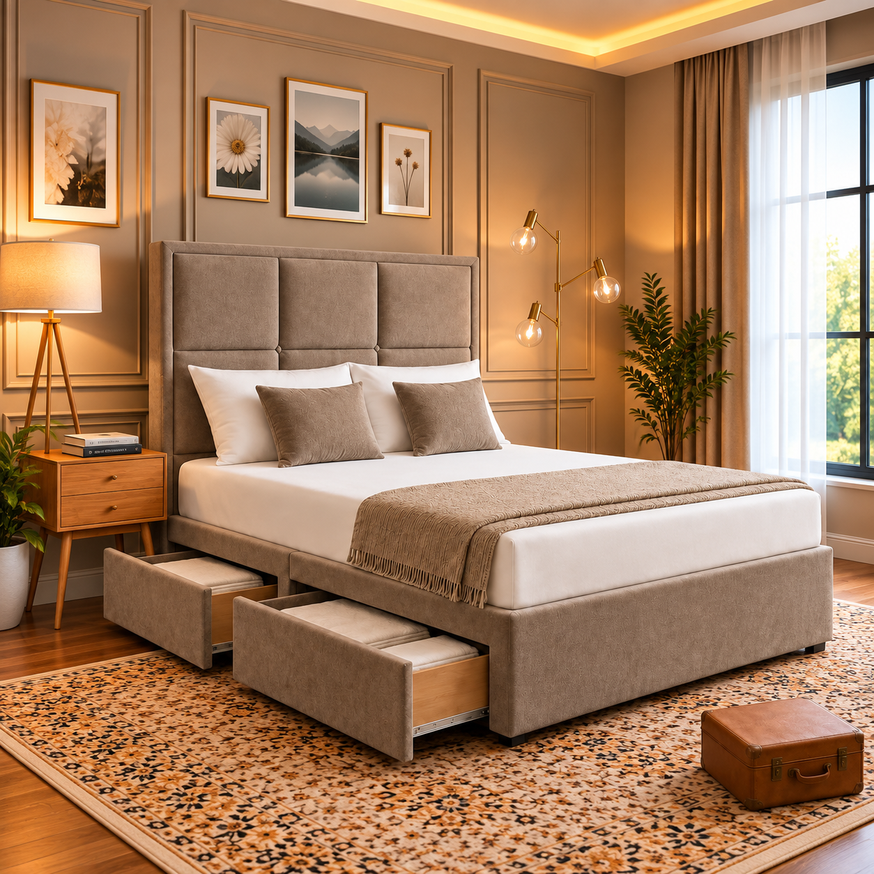 Hensley Grid Tiles Divan Storage Bed Frame