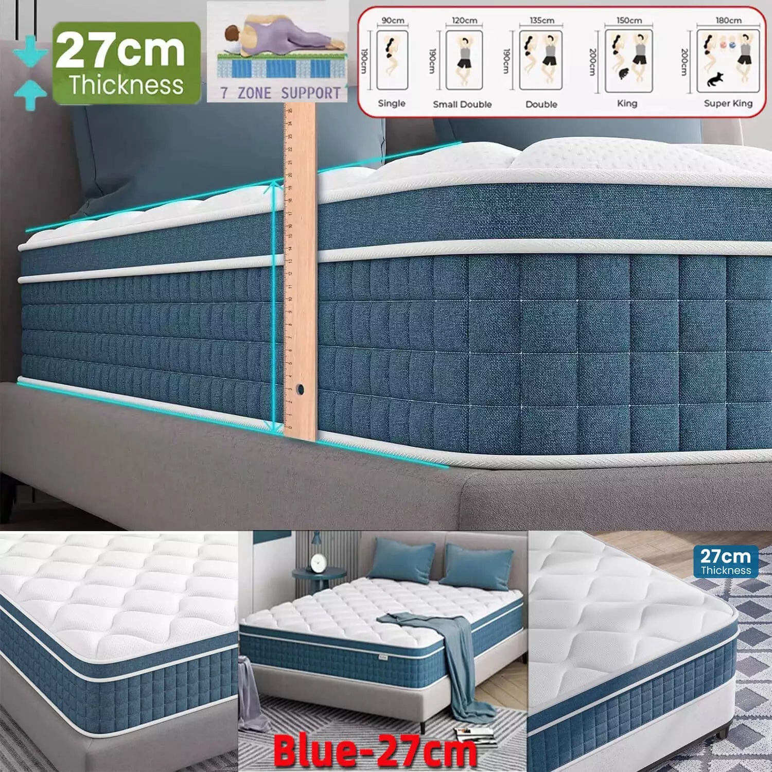 LUXURY ORTHOPAEDIC POCKET 4000 SPRUNG MATTRESS 3FT 4FT6 5FT KING SIZE