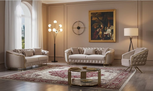 The Kindred Rise Sofa Set Chesterfield Style In Plush Velvet Fabric