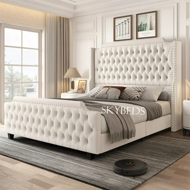 Sultan wingback Cream Chesterfield Bed Frame