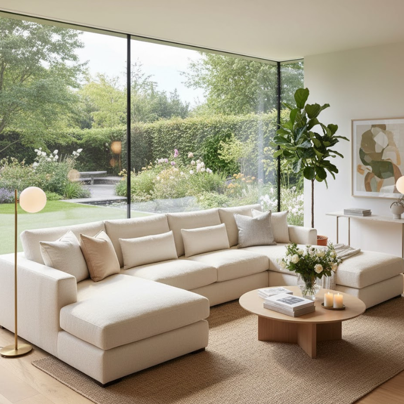 Lusso Lounge Luxury U-Shaped Sofa In Plush Velvet Fabric