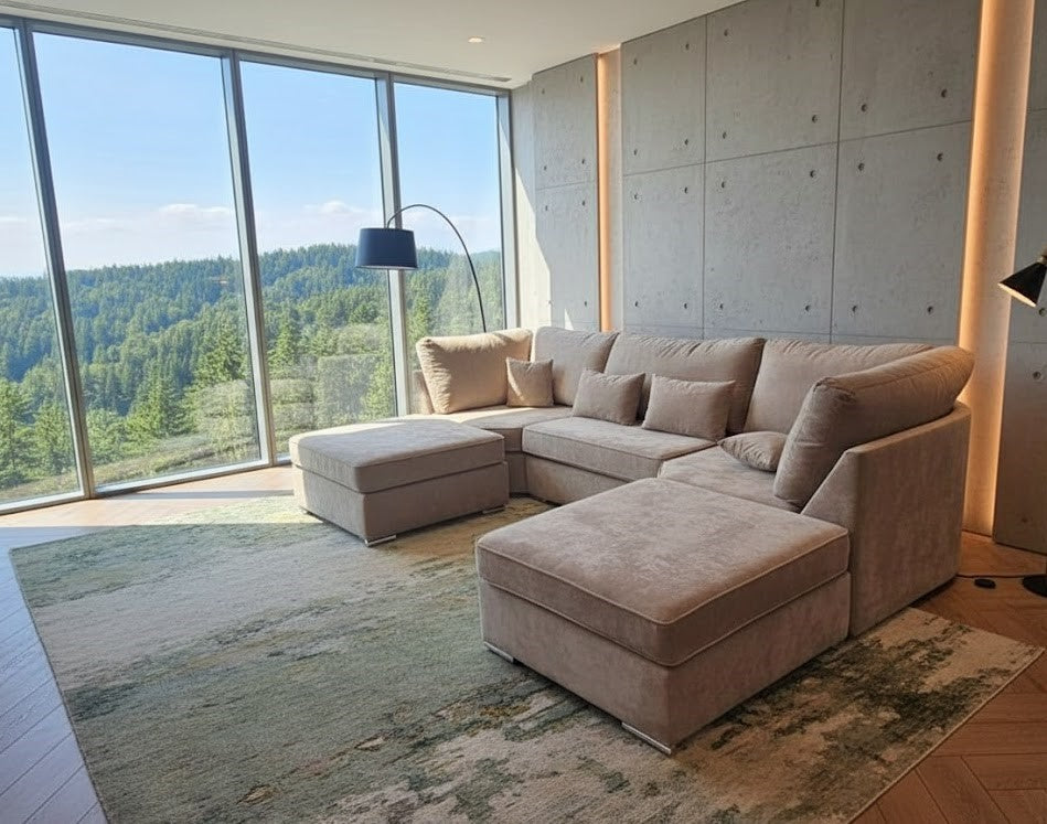 The Savannah Curve U-Shaped Lounge Sofa In Plush Velvet Fabric