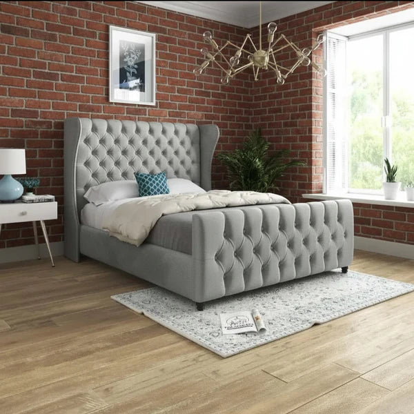 Antonio Chesterfield Upholstered Winged Bed Frame In Plush Velvet