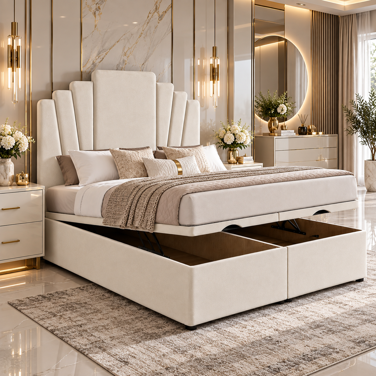 Valentino Art Deco Panel Divan Ottoman Storage Bed